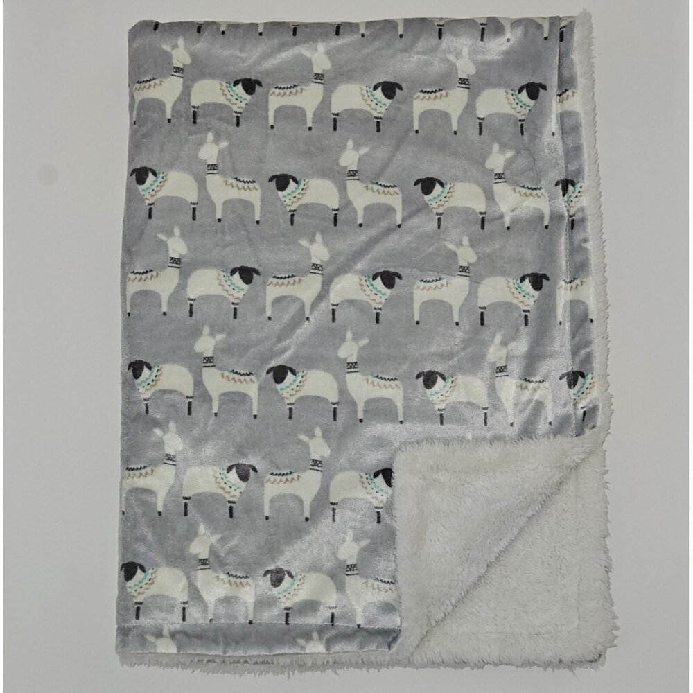 HB Hudson Baby Blanket Gray White Sheep Lamb Alpaca SOFT Fleece 30" x 40"
